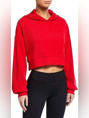 ALO Yoga Muse Cropped Hoodie Sweater - Red - Size L